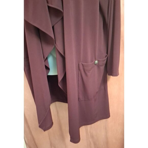 Susan Graver Womens Plus 1X Cardigan Top Burgundy Stretch Open Front Long Sleeve - Picture 3 of 5